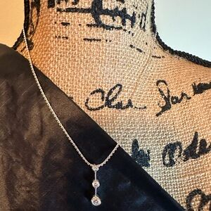 Nine West Crystal Drop Pendant Necklace Silver Chain Adjustable